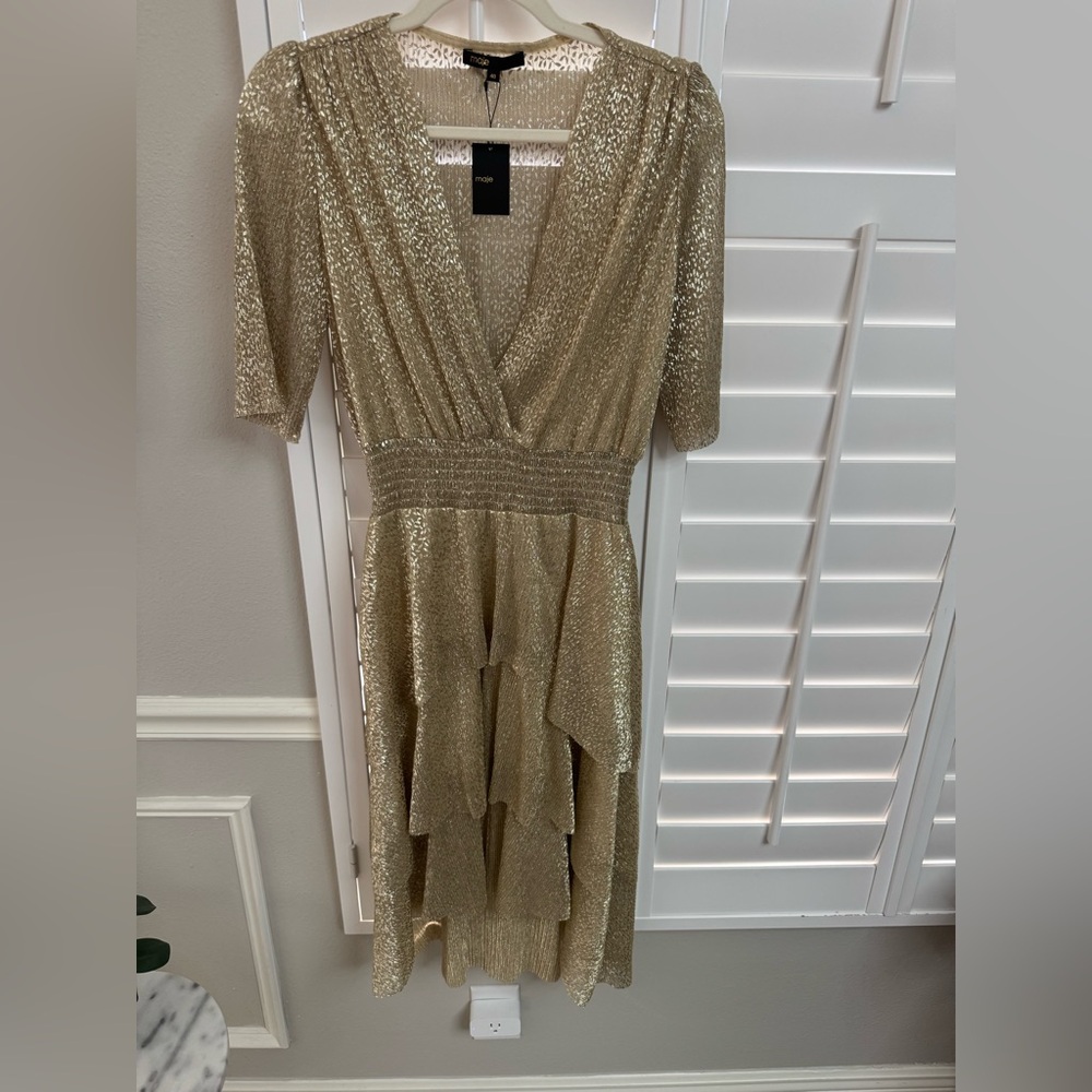 Maje Gold High-Low Women's Dress